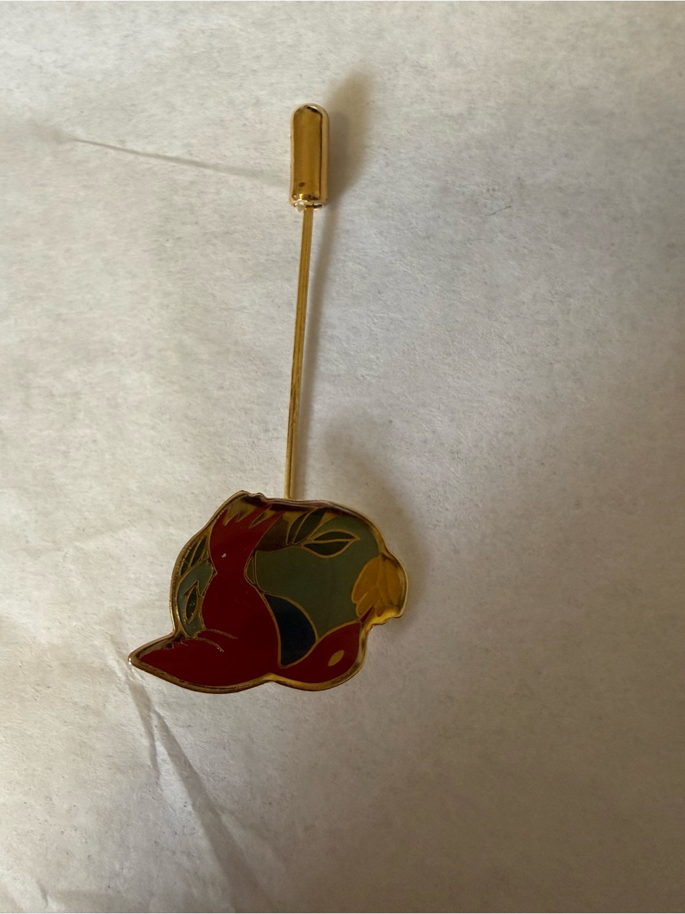 Gold-Tone Floral Enamel Stick Pin - Red & Green